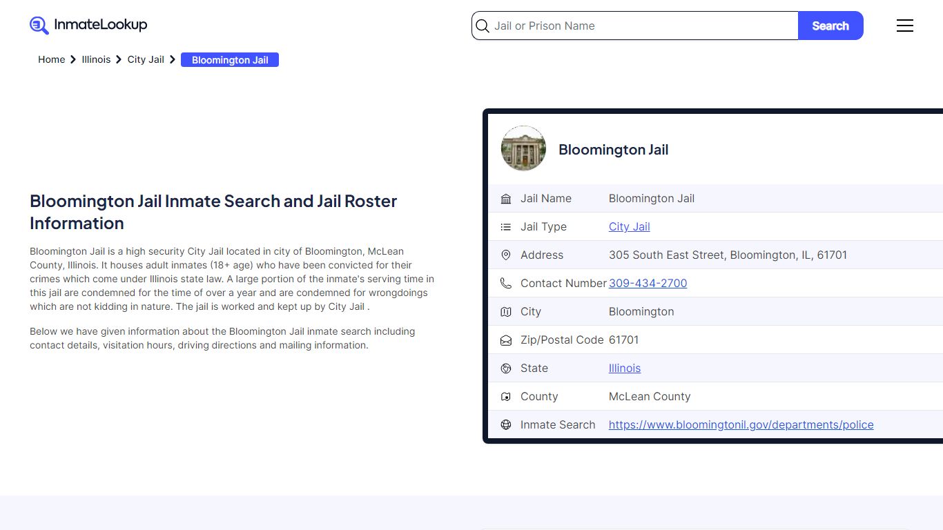 Bloomington Jail Inmate Search - Bloomington Illinois - Inmate Lookup